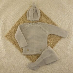 Conjunto 3 Piezas Lana Punto de Arroz Piedra