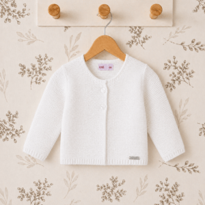 Chaqueta bebé blanca punto bobo algodón textura suave botones frontales Cóndor