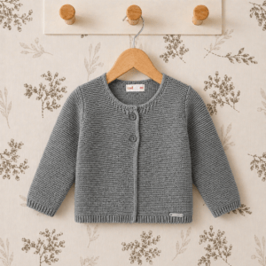 Chaqueta bebé gris claro punto bobo algodón textura suave botones delanteros cardigan Cóndor