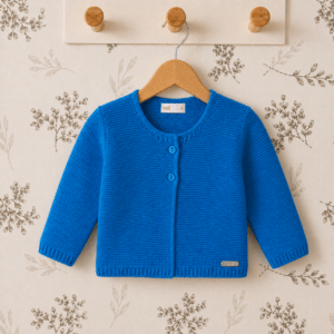 Chaqueta bebé azulado punto bobo algodón textura suave botones delanteros cardigan Cóndor