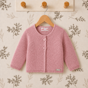 Chaqueta bebé rosa palo punto bobo algodón textura suave botones delanteros cardigan Cóndor