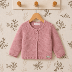 Chaqueta bebé rosa empolvado punto bobo algodón textura suave botones delanteros cardigan Cóndor