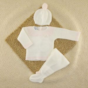 Conjunto 3 Piezas Lana Pongo Blanco con Rosa