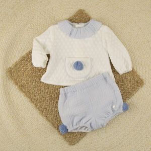 Conjunto Camisa Lirio Pompón Celeste
