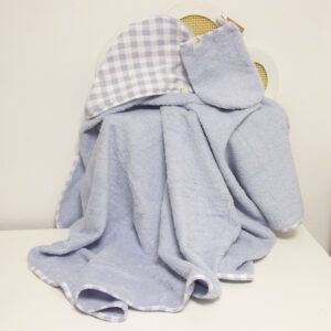 Capa de Baño y Manopla Vichy Celeste Calamaro