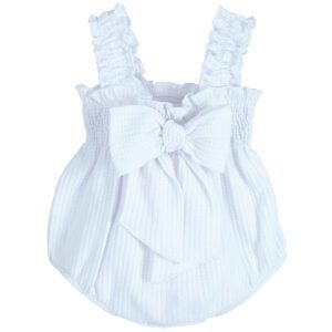 Ranita bebe blanca con lazo frontal y tirantes fruncidos Calamaro