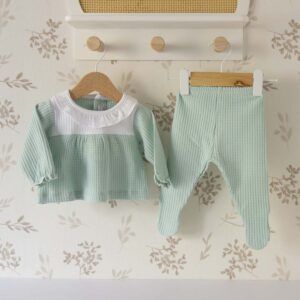 conjunto bebe mint calamaro tejido waffle cuello volante coleccion rodas