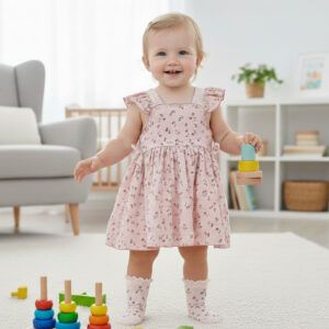 Vestido niña rosa floral Dulce de Fresa con lazos laterales