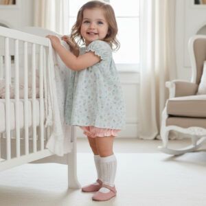 Jesusito bebé floral celeste Dulce de Fresa con lazo coral