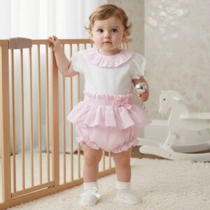 Conjunto bebé rosa rayas Dulce de Fresa con peplum