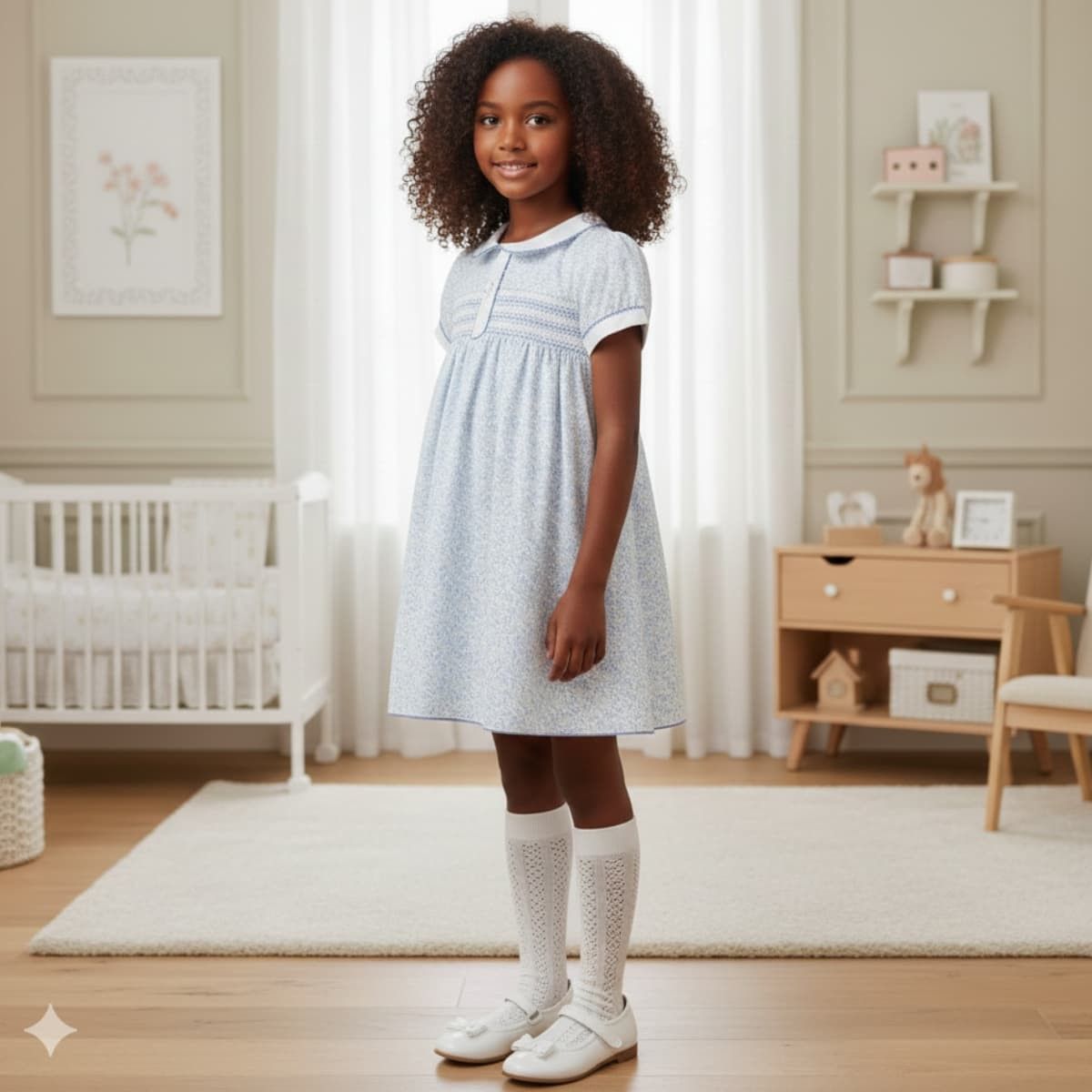 Vestido bebé azul floral Dulce de Fresa con cuello bebé clásico