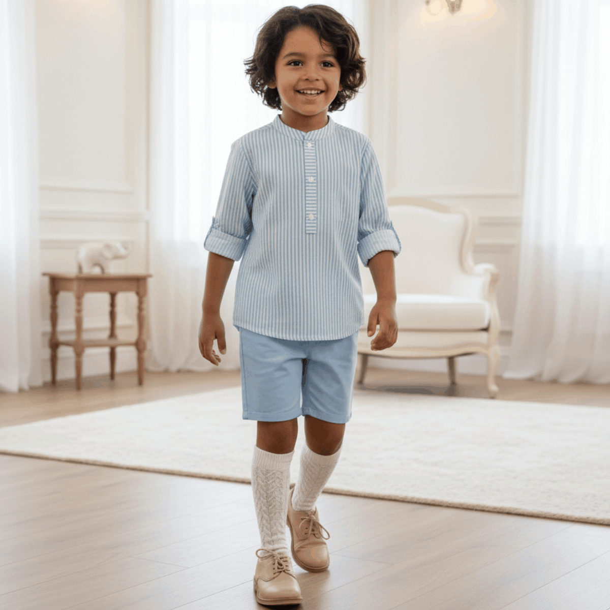 Conjunto celeste lino bebé niño verano - Dulce de Fresa - Imagen 2