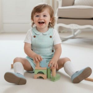 Conjunto niño vichy verde agua con peto Dulce de Fresa Almagro