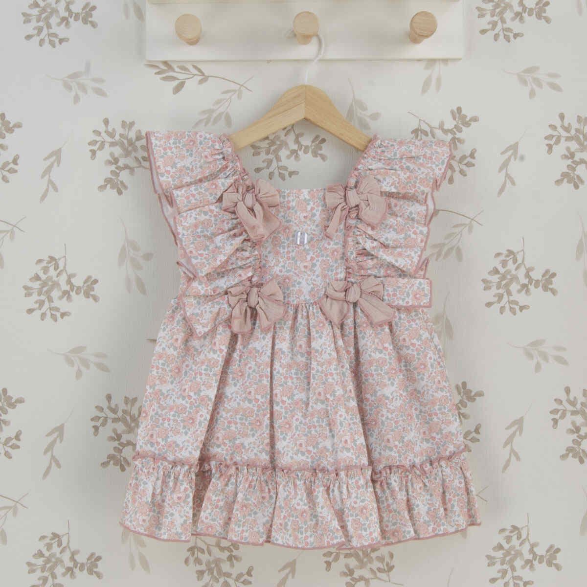 Vestido Niña Floral Rosa con Lazos Alma Floral Dulce de Fresa
