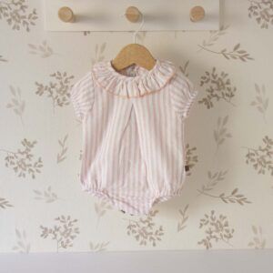 pelele bebe rayas rosa calamaro cuello volante verano