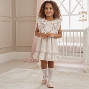 Vestido niña floral rosa con lazos Dulce de Fresa Alma Floral