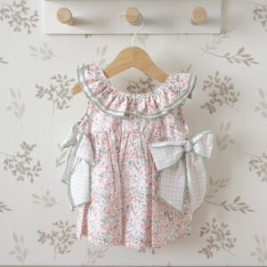 vestido bebe floral rosa calamaro mumbai lazos laterales cuello volante