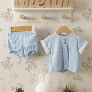 conjunto bebe celeste calamaro waffle botones madera pololo coleccion rodas