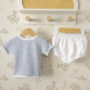 Conjunto bebe rayas azùl dulce de fresa camiseta punto pololo plumeti