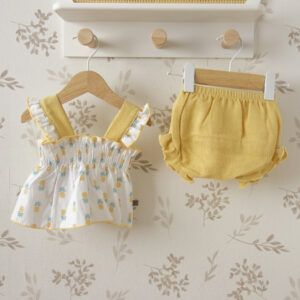 jesusito bebe piñas amarillo calamaro gaya tirantes waffle conjunto bebe verano