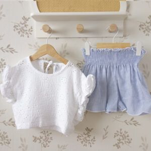 conjunto nina verano bordado blanco short rayas azul calamaro kerala