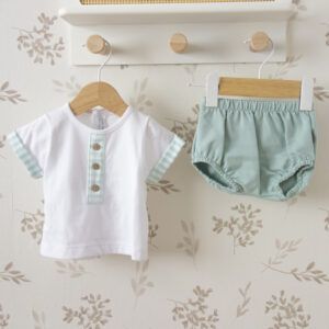 conjunto bebe camiseta blanca pololo mint calamaro bundi