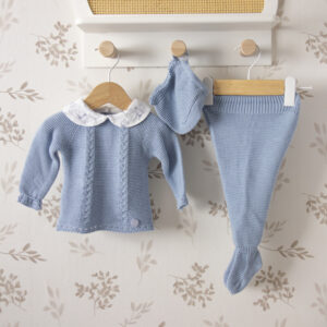 conjunto bebe azul dulce de fresa conejitos punto polaina capota