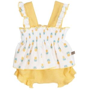 jesusito bebe piñas amarillo calamaro gaya tirantes waffle conjunto bebe verano