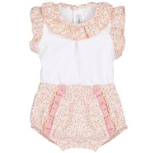 conjunto bebe flores rosa cuello volante calamaro kanpur algodon verano fondo blanco