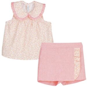 conjunto niña flores rosa cuello volante calamaro kanpur verano