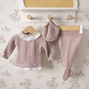 conjunto bebe rosa dulce de fresa conejitos punto capota polaina