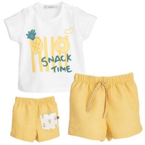 conjunto bebe snack time amarillo calamaro gaya camiseta piña pantalon corto