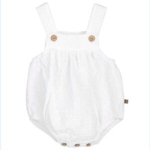 ranita bebé blanca calamaro algodón plumeti con tirantes y botones de madera colección atari