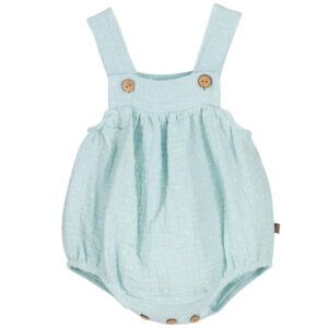 ranita bebé turquesa calamaro algodón plumeti con tirantes y botones de madera colección atari