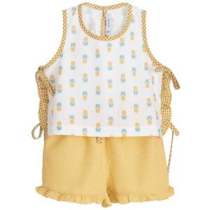 conjunto nina piñas verano calamaro gaya blusa sin mangas short amarillo waffle