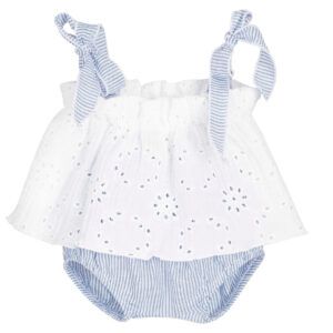 vestido nina bordado blanco tirantes rayas azul calamaro kerala