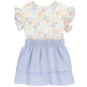 Vestido infantil flores pastel con falda azul Calamaro Shimla