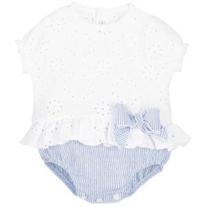 conjunto bebe bordado blanco pololo rayas azul calamaro kerala