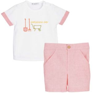 conjunto niño verano rosa camiseta blanca bordado jardin calamaro kanpur