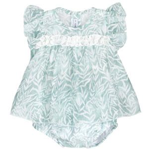 Jesusito bebé verde agua estampado tropical Calamaro con volante blanco y braguita