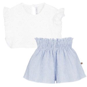 conjunto nina verano bordado blanco short rayas azul calamaro kerala