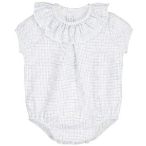 Pelele bebé cuadros azul claro cuello volante Calamaro Shimla