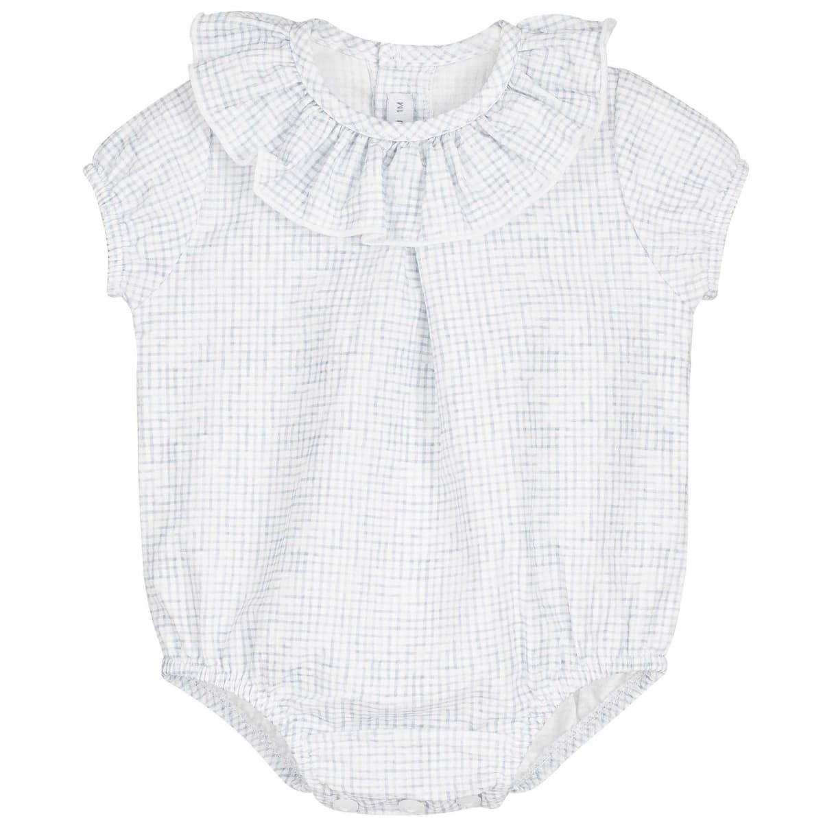 Pelele bebé cuadros azul claro cuello volante Calamaro Shimla