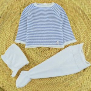 conjunto bebe rayas azul dulce de fresa polaina capota mariniere