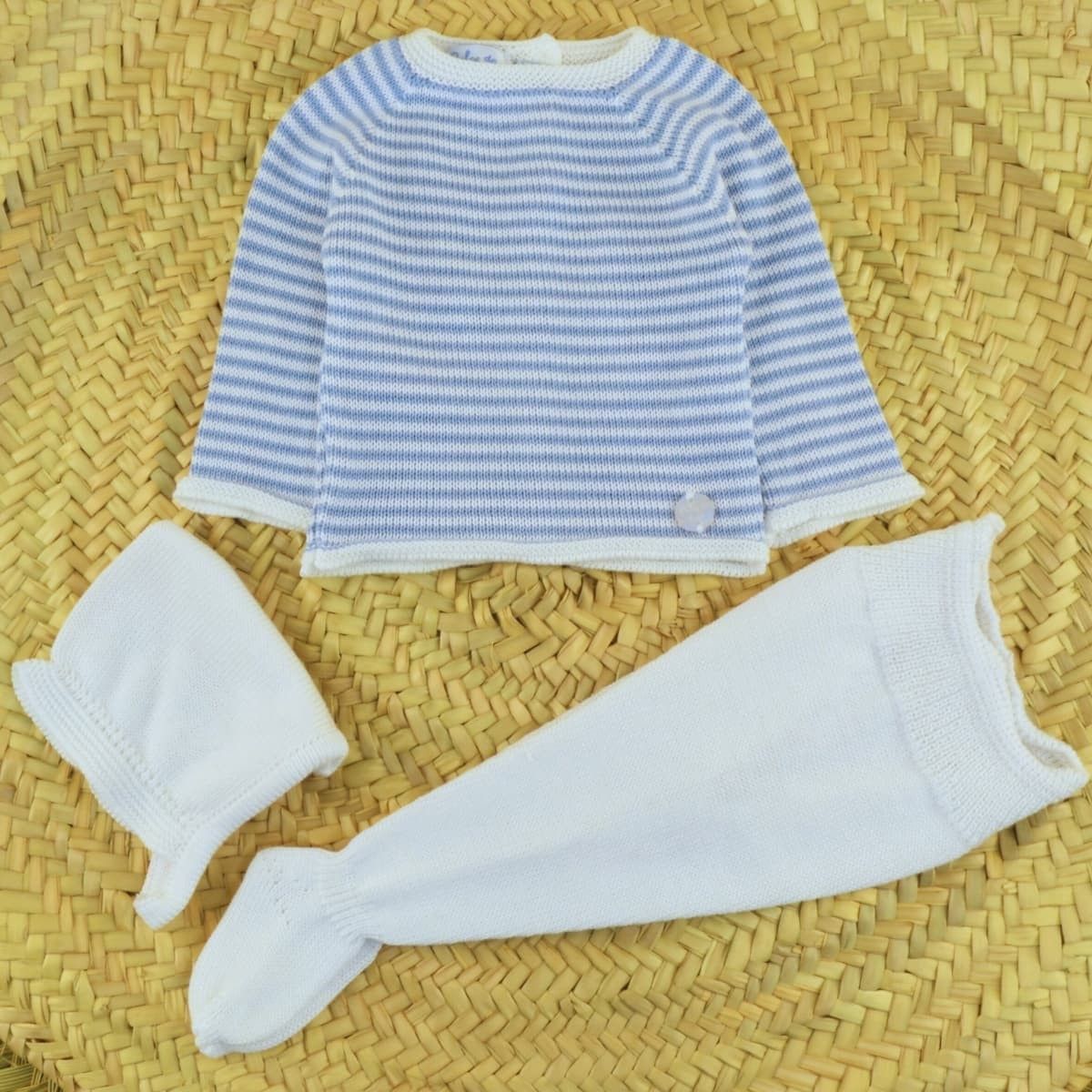 conjunto bebe rayas azul dulce de fresa polaina capota mariniere