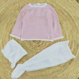 conjunto bebe rayas rosa dulce de fresa polaina capota mariniere