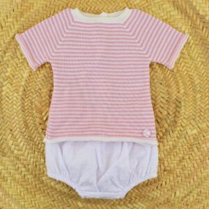 conjunto bebe rayas rosa dulce de fresa camiseta punto pololo plumeti