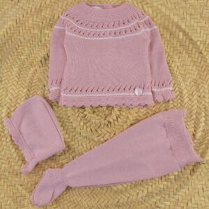 conjunto bebe rosa punto dulce de fresa chaqueta polaina capota