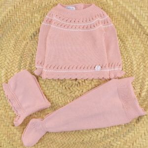 conjunto bebe rosa primera puesta dulce de fresa chaqueta polaina capota