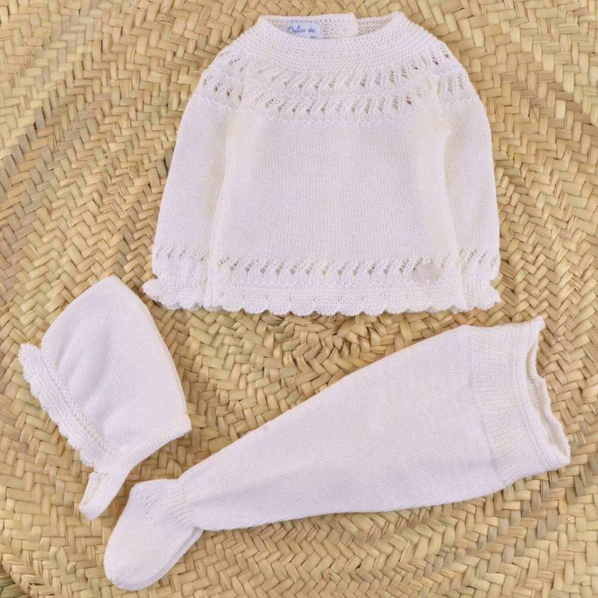 conjunto bebe Crudo primera puesta dulce de fresa chaqueta polaina capota